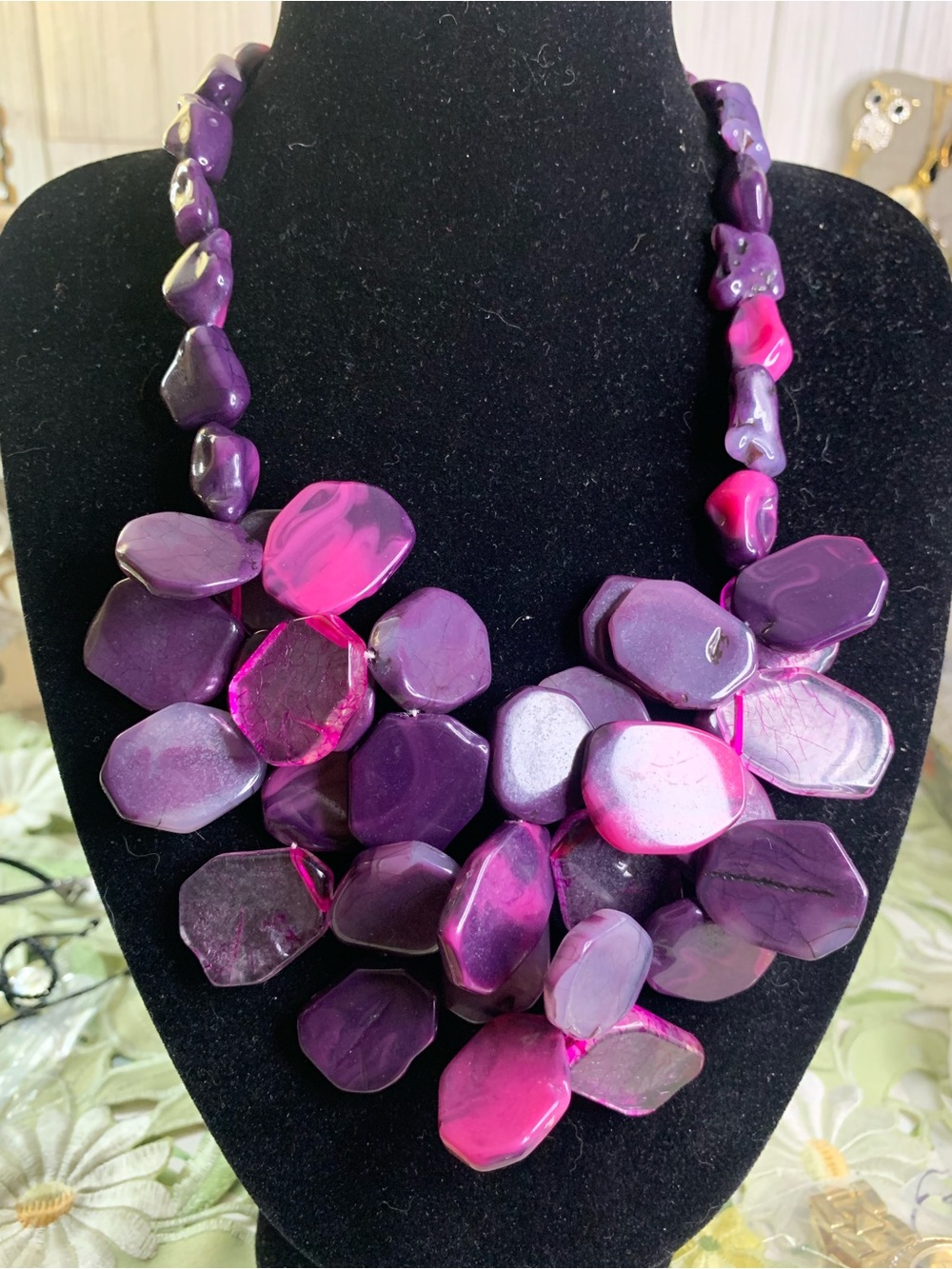 Charming Charlie Bold Purple & Hot Pink Cluster Statement Necklace